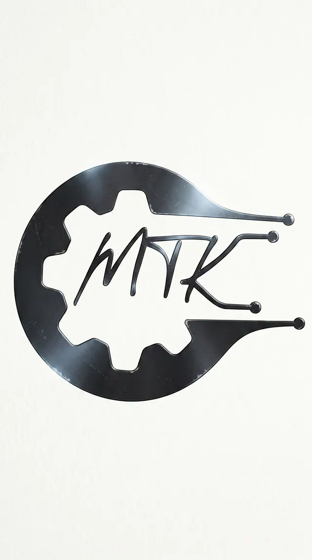 Logo proposal 1: the MTK logo in polished dark metal on white